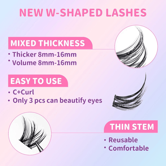 Elyzza W - Shaped False Eyelashes (90 Clusters) رموش صناعية على شكل حرف W من إليزا - Princess Cosmetics Qatar