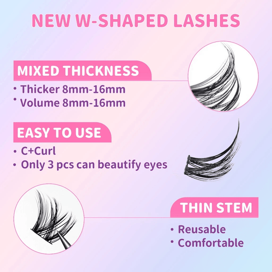 Elyzza W - Shaped False Eyelashes MINI (12 Clusters) رموش إليزا الصناعية على شكل حرف W صغيرة الحجم - Princess Cosmetics Qatar