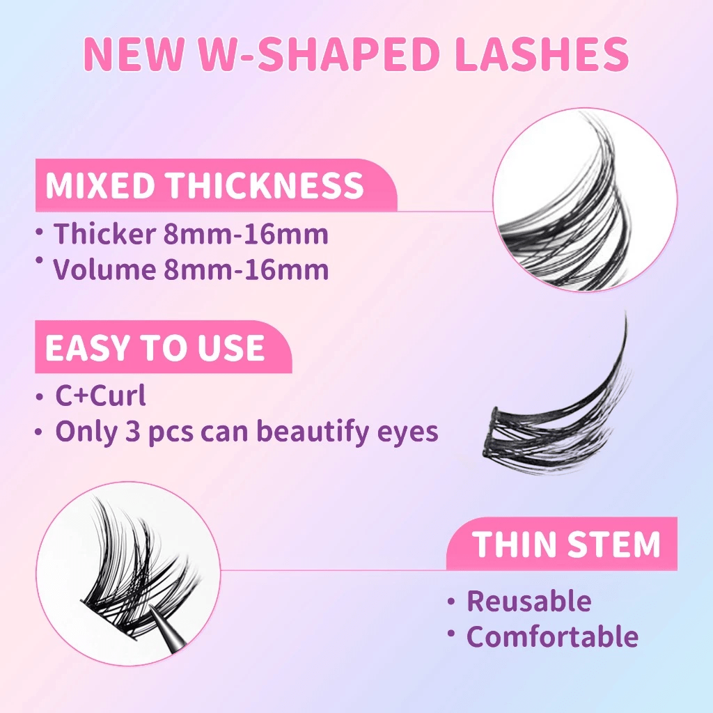 Elyzza W - Shaped False Eyelashes MINI (12 Clusters) رموش إليزا الصناعية على شكل حرف W صغيرة الحجم - Princess Cosmetics Qatar