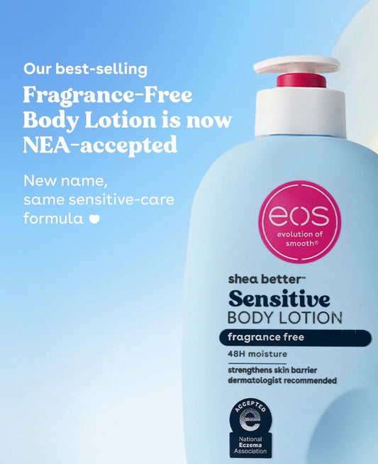 eos Shea Butter 24H Moisture Body Lotion - Fragrance Free 473ml لوشن الجسم بزبدة الشيا من إي أو إس، مرطب لمدة ٢٤ ساعة، خالٍ من العطور - Princess Cosmetics Qatar