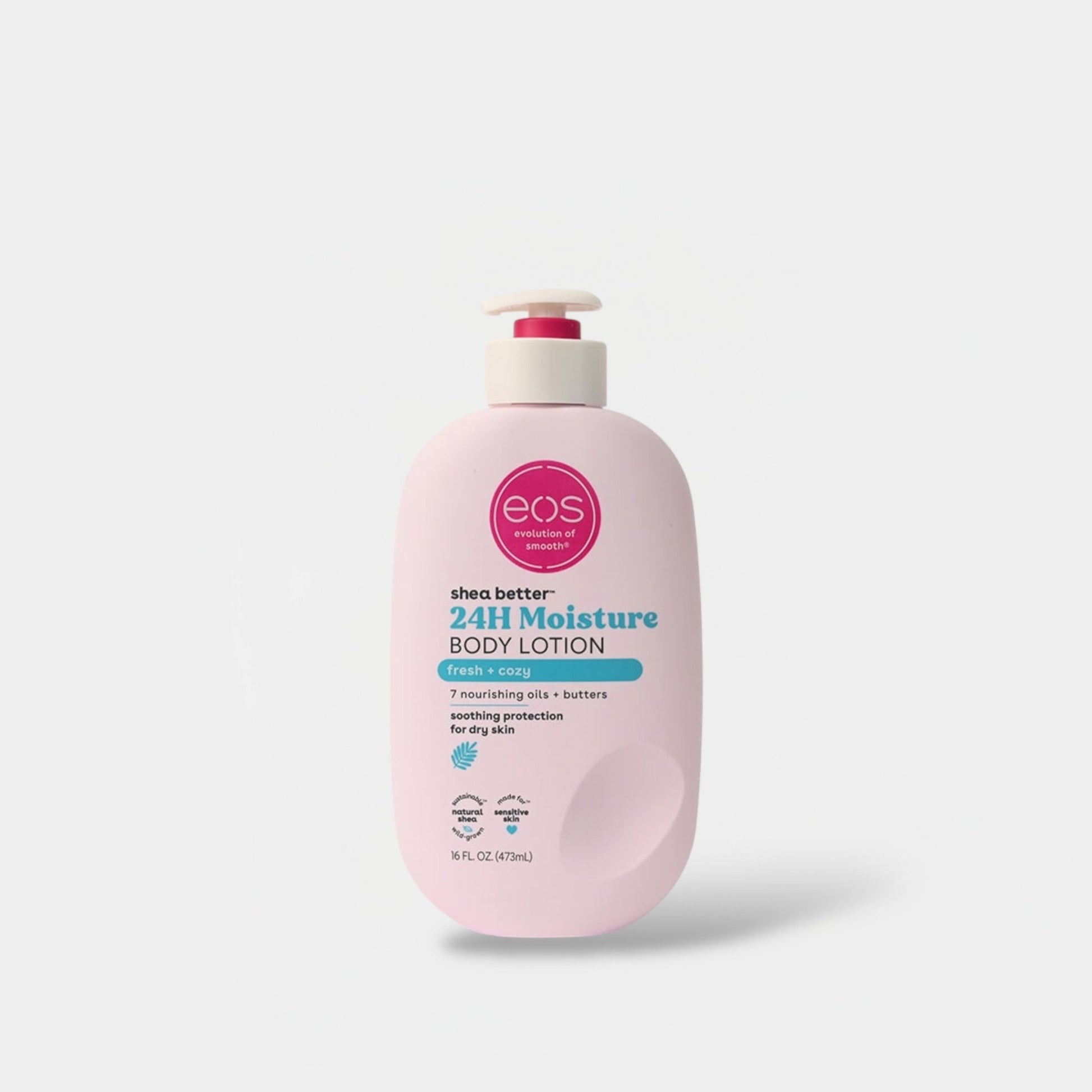 eos Shea Butter 24H Moisture Body Lotion - Fresh + Cozy 473ml لوشن الجسم بزبدة الشيا من إي أو إس، مرطب لمدة ٢٤ ساعة - منعش ومريح - Princess Cosmetics Qatar