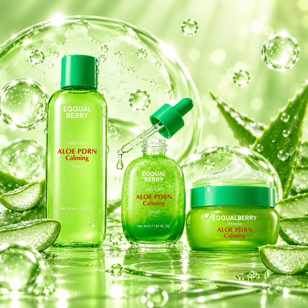 EQQUALBERRY Aloe PDRN Calming Bundle (3pcs) إيكوال بيري مجموعة الألوفيرا وPDRN المهدئة - Princess Cosmetics Qatar