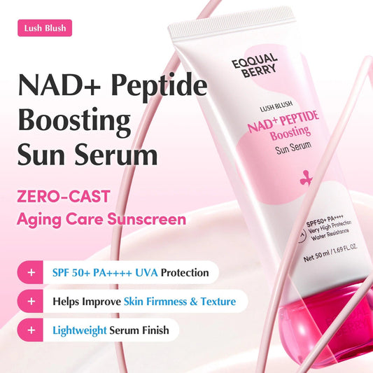 EQQUALBERRY NAD + Peptide Boosting Sun Serum 50ml إيكوال بيري سيروم الوقاية من الشمس المعزز بـ +NAD والببتيدات - Princess Cosmetics Qatar