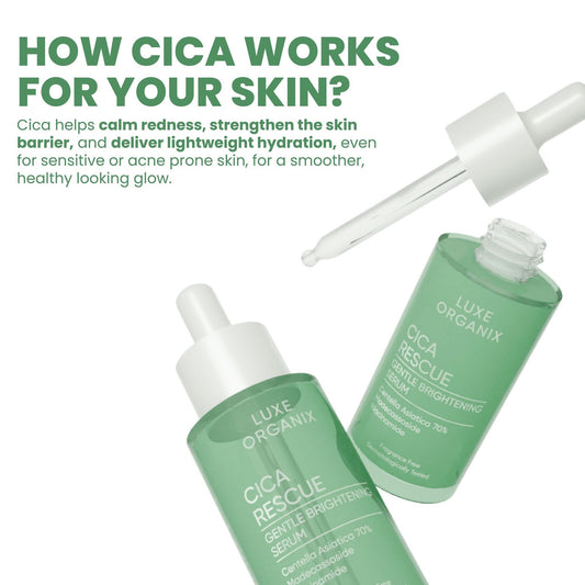 (EXPIRY: 04/2027) Luxe Organix Cica Rescue Gentle Brightening Serum 30ml لوكس أورجانيكس سيكا ريسكيو سيروم لطيف لتفتيح البشرة - Princess Cosmetics Qatar