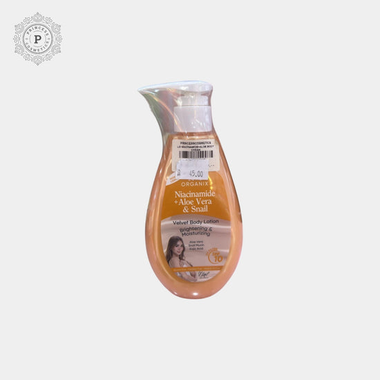 (EXPIRY: 06/2025) Luxe Organix Niacinamide + Aloe Vera & Snail Velvet Body Lotion 400ml لوكس أورجانيكس نياسيناميد + كريم الجسم بالصبار والحلزون المخملي 400 مل - Princess Cosmetics Qatar