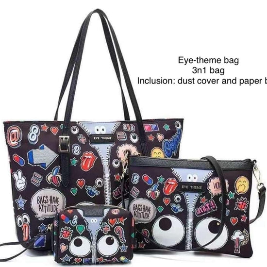 Eye - Themed 3n1 Bag - Black. حقيبة 3n1 بطابع العين - أسود - Princess Cosmetics Qatar