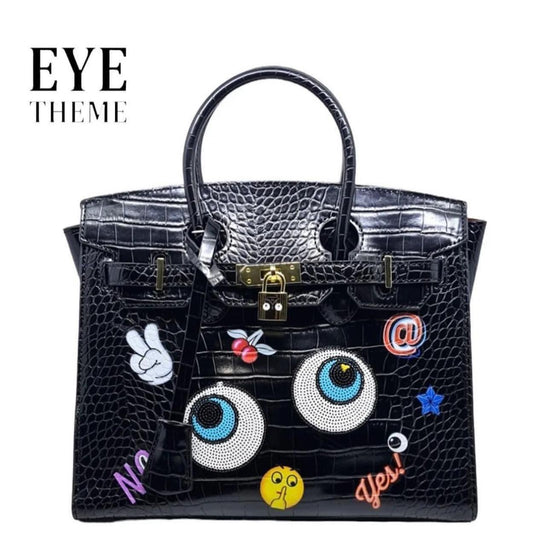 Eye - Themed Black 2 - in - 1 Handbag. حقيبة يد سوداء 2 في 1 بطابع العين - Princess Cosmetics Qatar