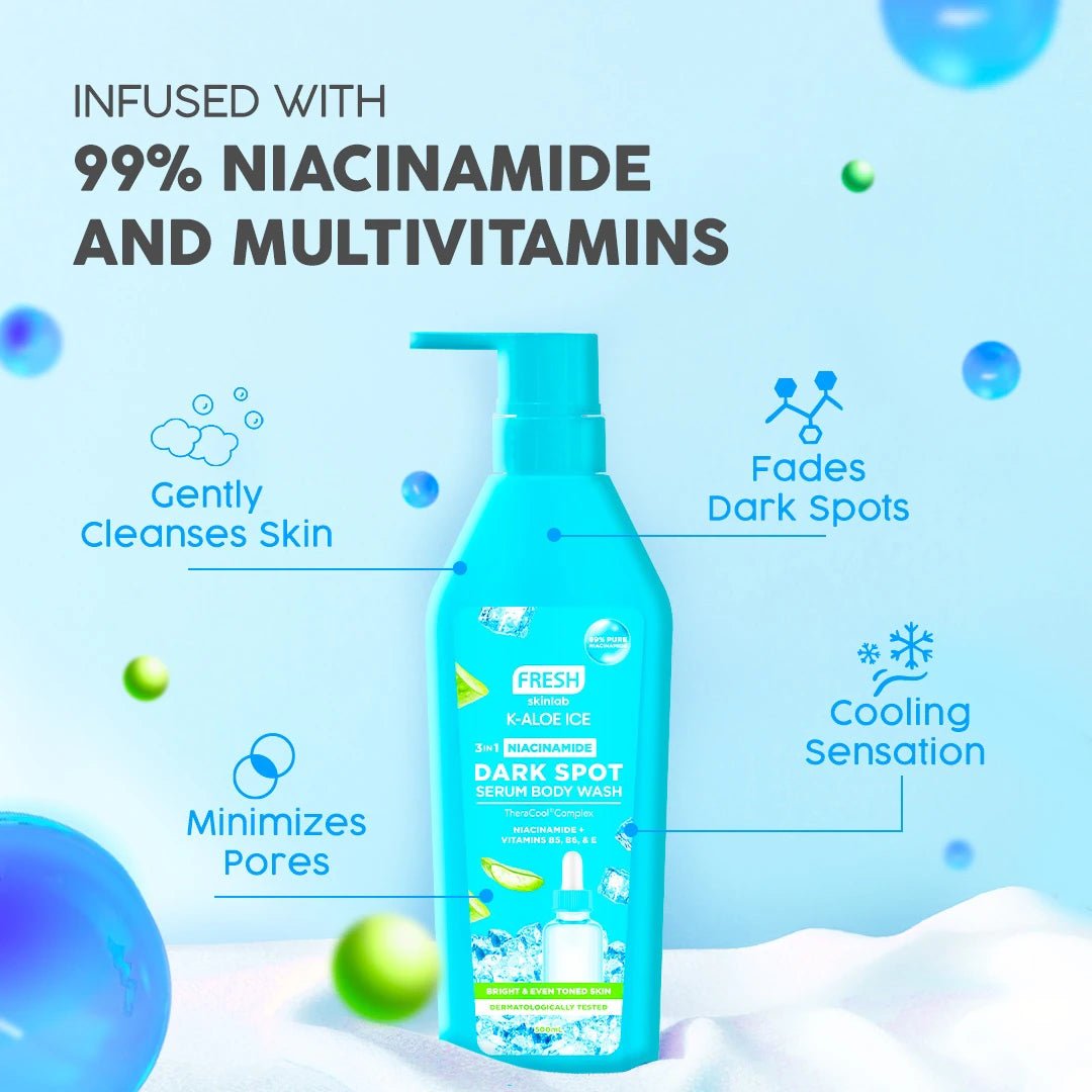 Fresh Skinlab Jeju Aloe Ice 2 - In - 1 Niacinamide Dark Spot Serum Body Wash 500ml غسول الجسم ثلج الصبار الطازج من سكين لاب جيجو 2 في 1 سيروم النياسيناميد للبقع الداكنة - Princess Cosmetics Qatar
