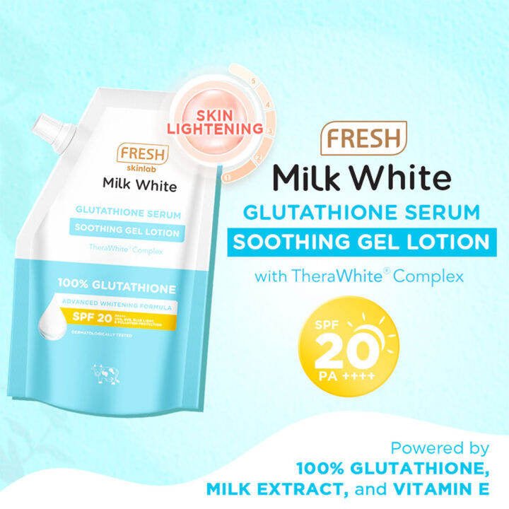 Fresh Skinlab Milk White 3 in 1 Glutathione Soothing Gel Lotion SPF 20 Princess Cosmetics Qatar Fresh Skinlab Milk White 3 in 1 Glutathione Soothing Gel Lotion SPF 20 Princess Cosmetics Qatar