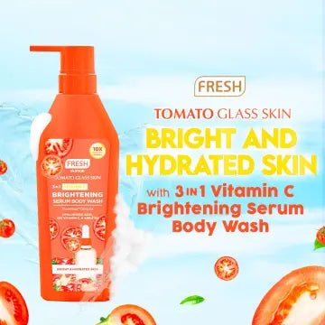 Fresh Skinlab Tomato Glass Skin 3 - In - 1 Brightening Serum Body Wash 500ml. غسول الجسم سيروم تفتيح البشرة بالطماطم من فريش سكين لاب 3 في 1، 500 مل - Princess Cosmetics Qatar