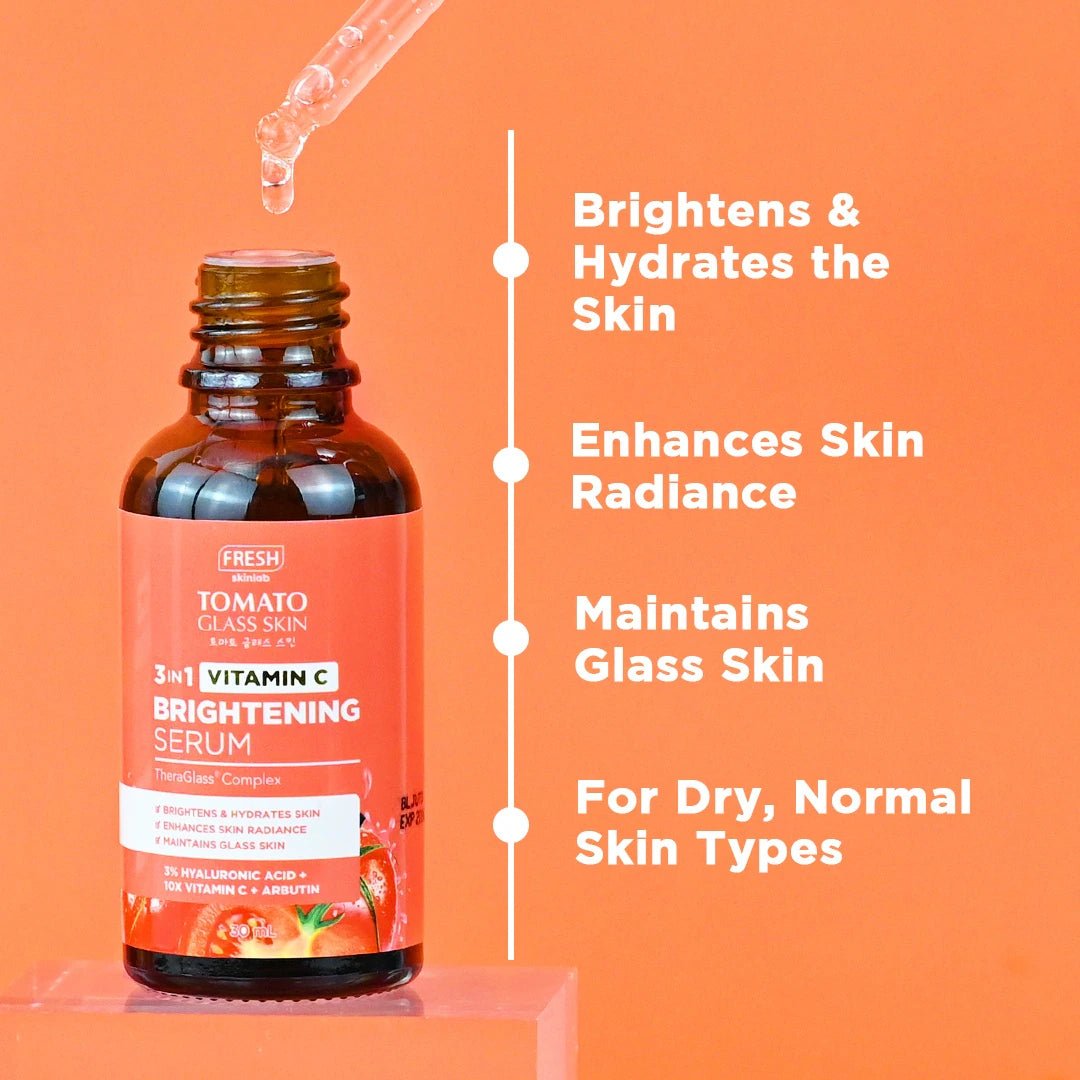 Fresh Skinlab Tomato Glass Skin 3in1 Vitamin C Brightening Serum 30ml سيروم تفتيح البشرة 3 في 1 بفيتامين سي من فريش سكين لاب، طماطم زجاجية - Princess Cosmetics Qatar