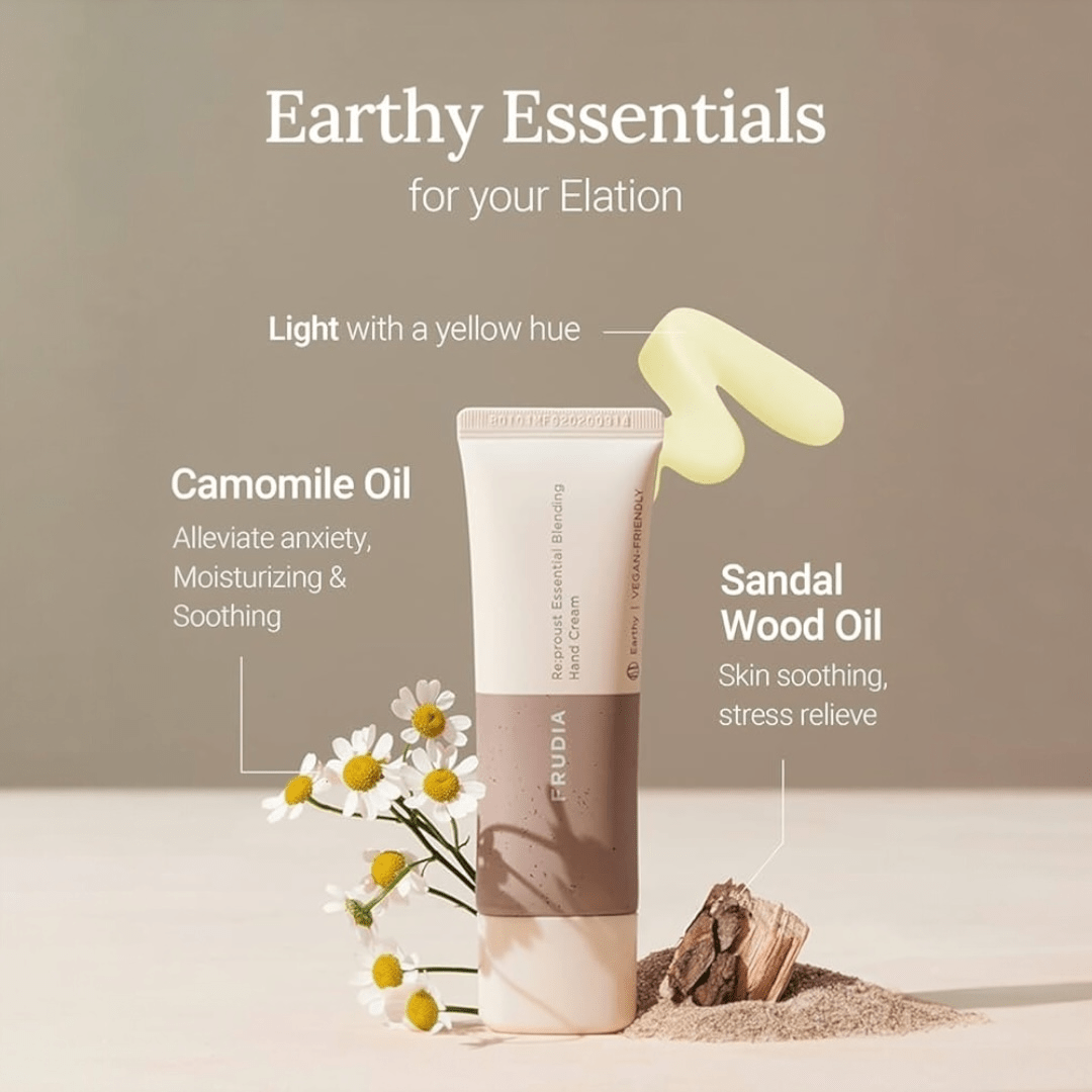 Frudia Re:proust Essential Blending Hand Cream - EARTHY 50g كريم اليدين فروديا ري:بروست الأساسي الممزوج - ترابي - Princess Cosmetics Qatar