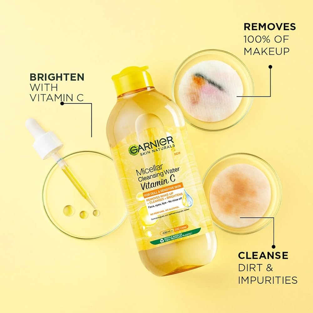 Garnier Micellar Cleansing Water with Vitamin C 400ml ماء غارنييه ميسيلار المنظف مع فيتامين سي - Princess Cosmetics Qatar