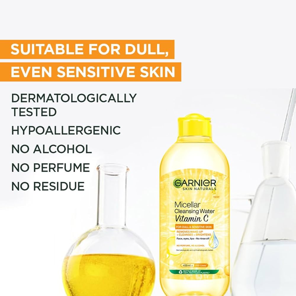Garnier Micellar Cleansing Water with Vitamin C 400ml ماء غارنييه ميسيلار المنظف مع فيتامين سي - Princess Cosmetics Qatar