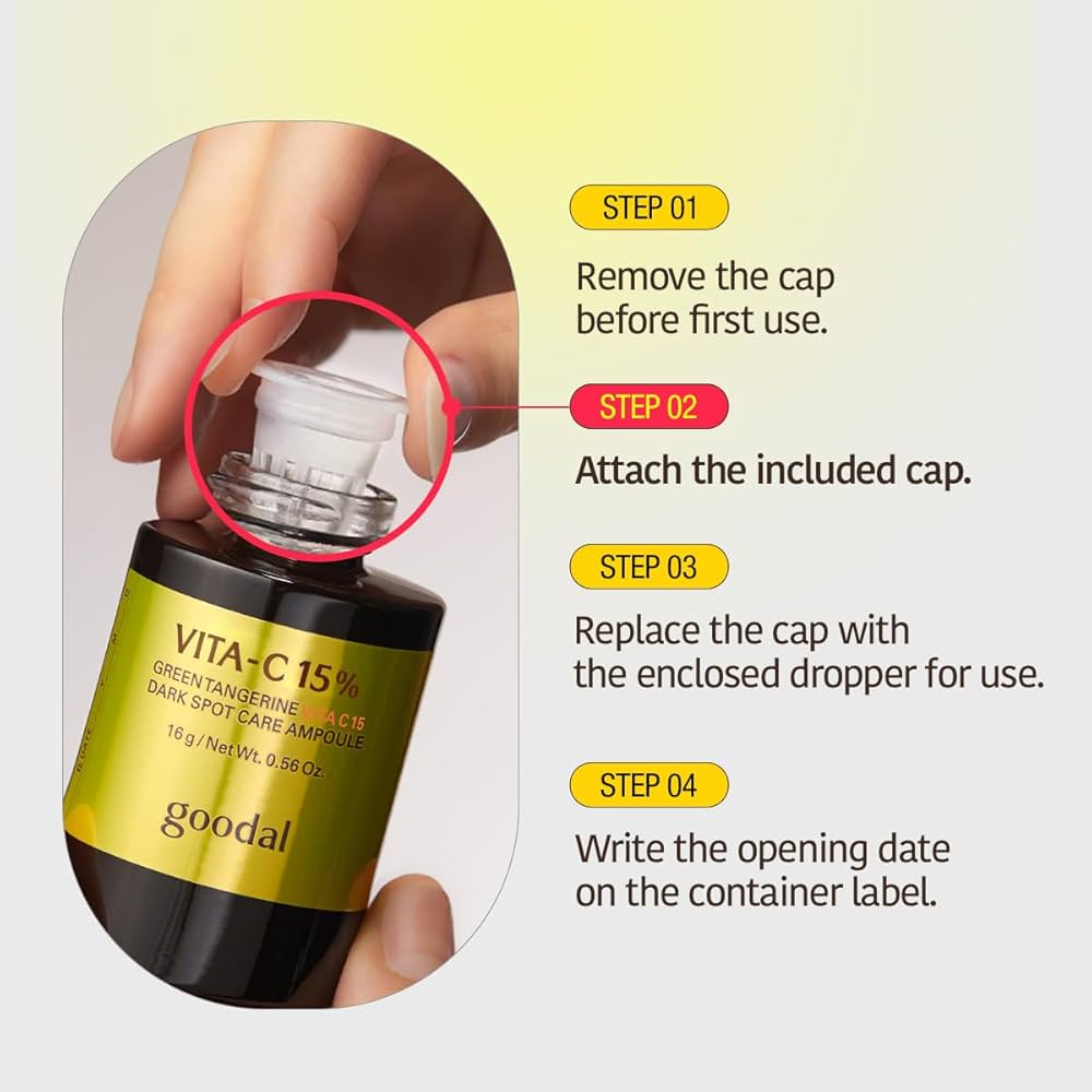 Goodal Green Tangerine Vita C 27 Dark Spot Care Ampoule 16g أمبولات غودال للعناية بالبقع الداكنة بفيتامين سي 27 بنكهة اليوسفي الأخضر من الجينسنغ - Princess Cosmetics Qatar