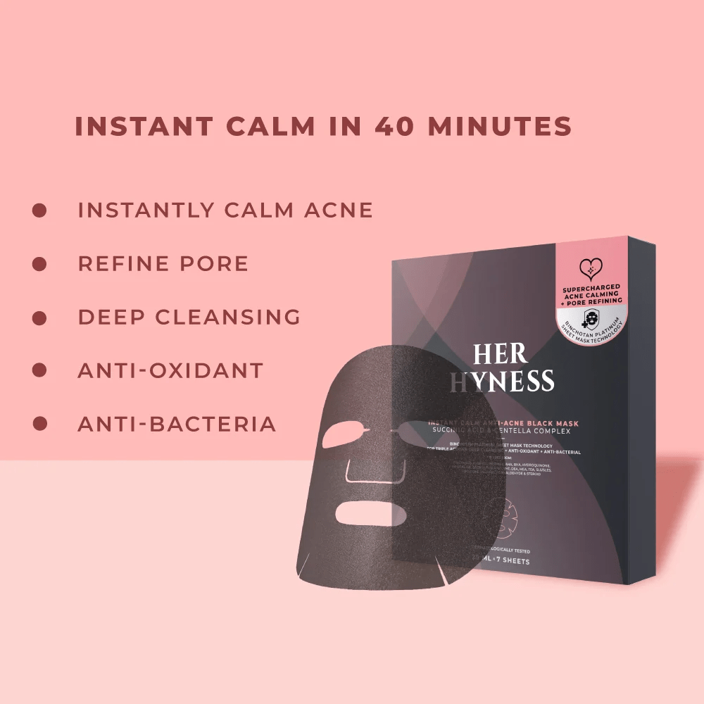 Her Hyness Instant Calm Anti-Acne Black Mask (1 Sheet) قناع هير هاينس الأسود المضاد لحب الشباب، مهدئ فوري - Princess Cosmetics Qatar