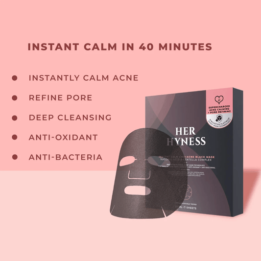 Her Hyness Instant Calm Anti-Acne Black Mask (1 Sheet) قناع هير هاينس الأسود المضاد لحب الشباب، مهدئ فوري - Princess Cosmetics Qatar