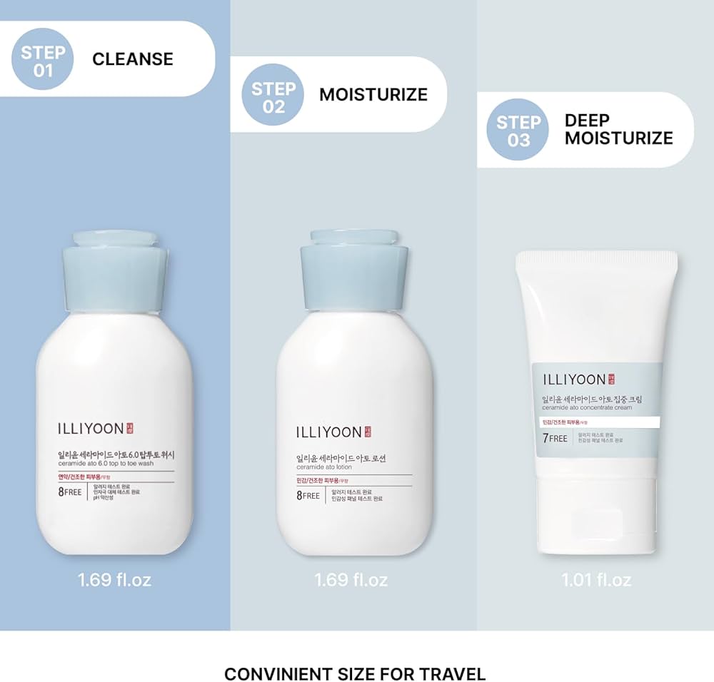 Illiyoon Ceramide Ato Travel Kit (3pcs) مجموعة سفر إليون سيراميد أتو - Princess Cosmetics Qatar