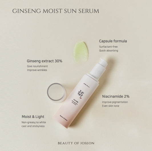 Beauty of Joseon Ginseng Moist Sun Serum SPF 50+ PA++++ 30ml بيوتي أوف جوسون جينسنغ مويست صن سيروم SPF 50+ PA ++++ 30 مل