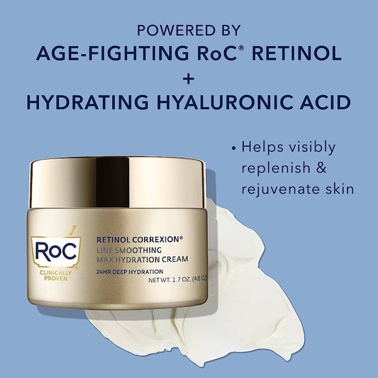 ROC Retinol Correxion Line Smoothing Max Hydration Cream 1.7oz. روس ريتينول كوريكسيون لاين كريم الترطيب الأقصى، 1.7 أوقية