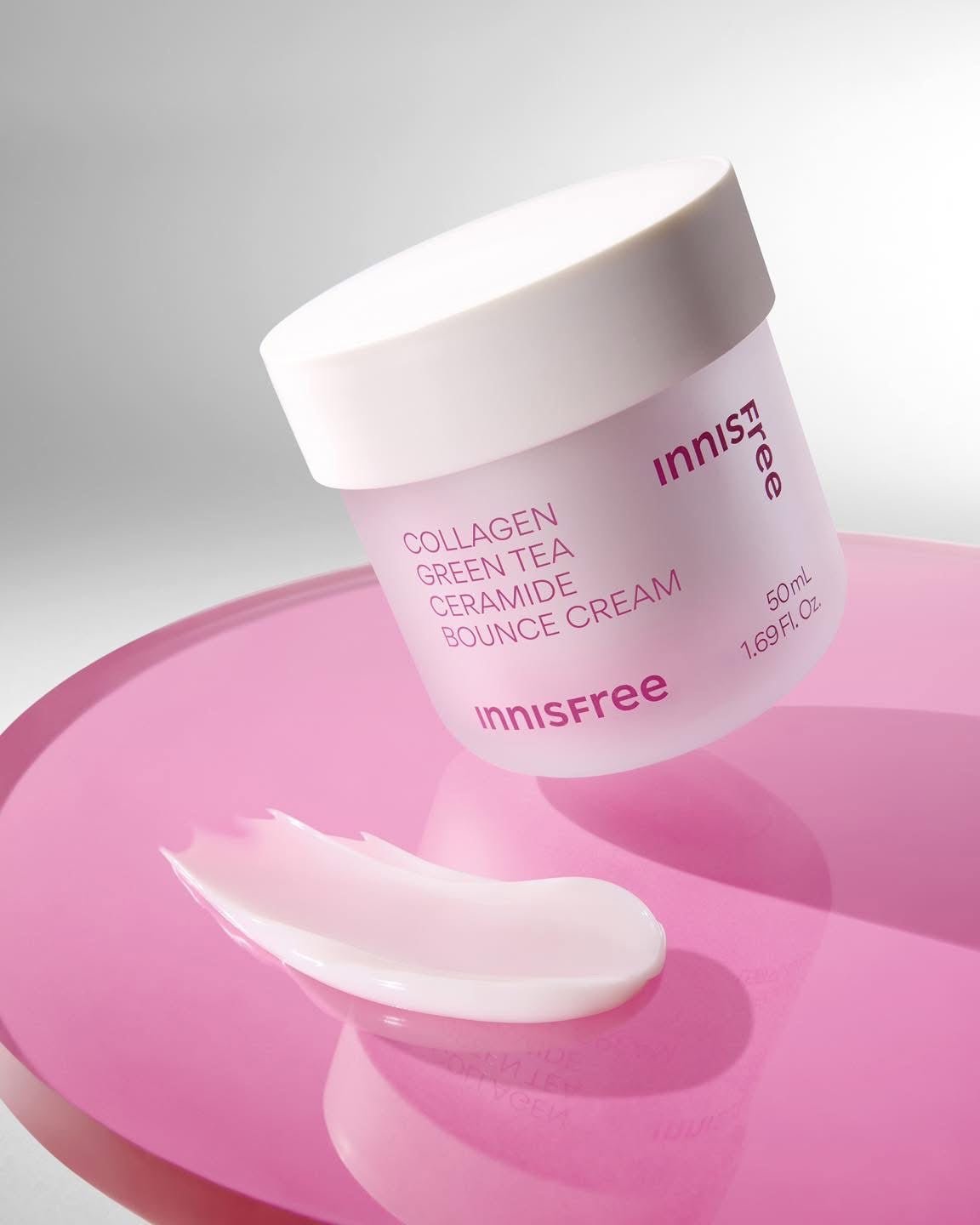 Innisfree Collagen Green Tea Ceramide Bounce Cream 50ml كريم إنيسفري بالكولاجين والشاي الأخضر والسيراميد بتركيبة مرطبة ومنعشة - Princess Cosmetics Qatar