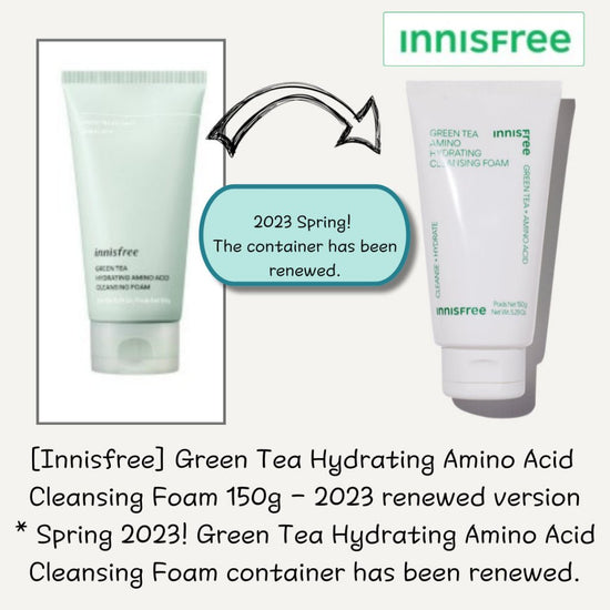 Innisfree Green Tea Amino Hydrating Cleansing Foam 150g (Renewed 2023). رغوة التنظيف المرطبة الأمينية بالشاي الأخضر من إينيسفري 150 جم (تم تجديدها عام 2023) - Princess Cosmetics Qatar