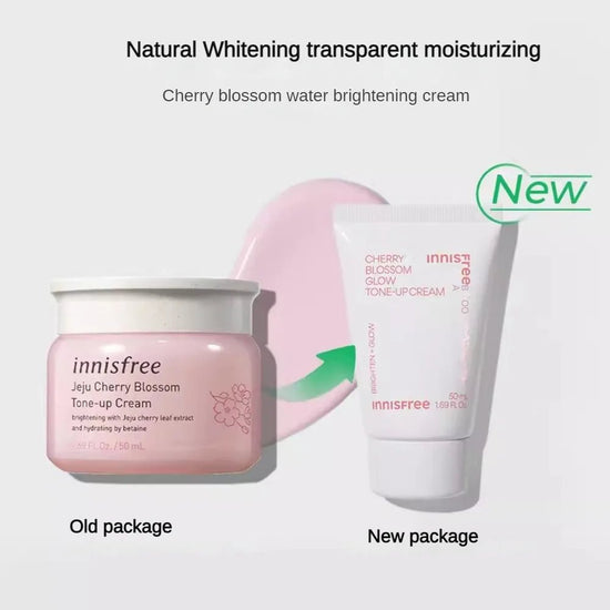 Innisfree Jeju Cherry Blossom Glow Tone - Up Cream 50ml (Renewed 2023). كريم إينيسفري جيجو تشيري بلوسوم جلو تون أب 50 مل (تم تجديده 2023) - Princess Cosmetics Qatar