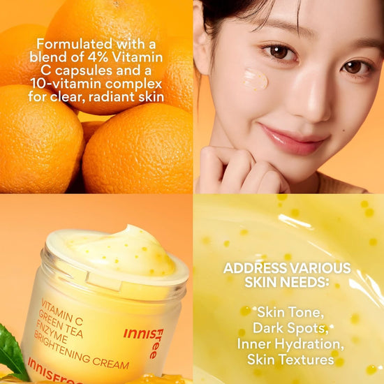 Innisfree Vitamin C Green Tea Enzyme Brightening Cream 50ml كريم تفتيح البشرة بفيتامين سي وإنزيم الشاي الأخضر من إينيسفري - Princess Cosmetics Qatar