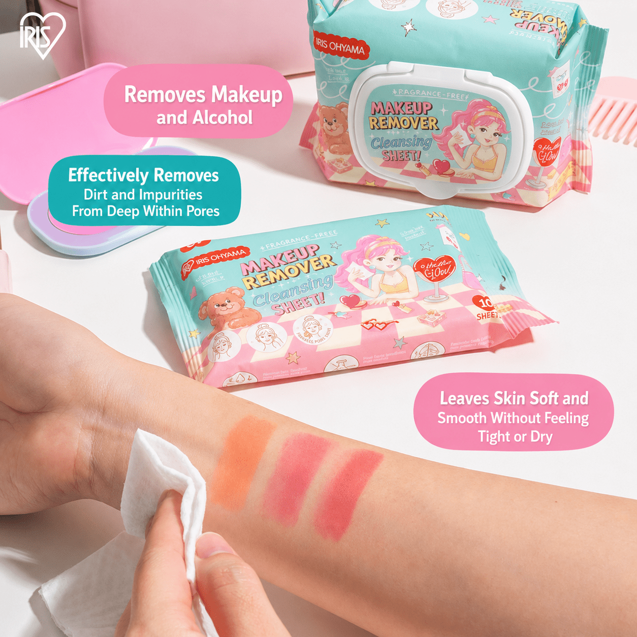 IRIS OHYAMA x Super Daddy Make Up Remover Cleansing Sheet (10 Sheets) مناديل إزالة المكياج من إيريس أوهياما بالتعاون مع سوبر دادي - Princess Cosmetics Qatar