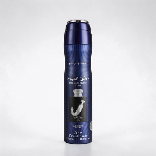 Ishq Al Shuyukh Silver Air Freshener 300ml معطر جو فضي من عشق الشيوخ - Princess Cosmetics Qatar