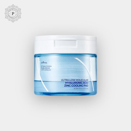 Isntree Ultra - Low Molecular Hyaluronic Acid Zinc Cooling Pad (60 Pads). وسادة تبريد الزنك وحمض الهيالورونيك الجزيئي المنخفض للغاية من Isntree (60 وسادة) - Princess Cosmetics Qatar