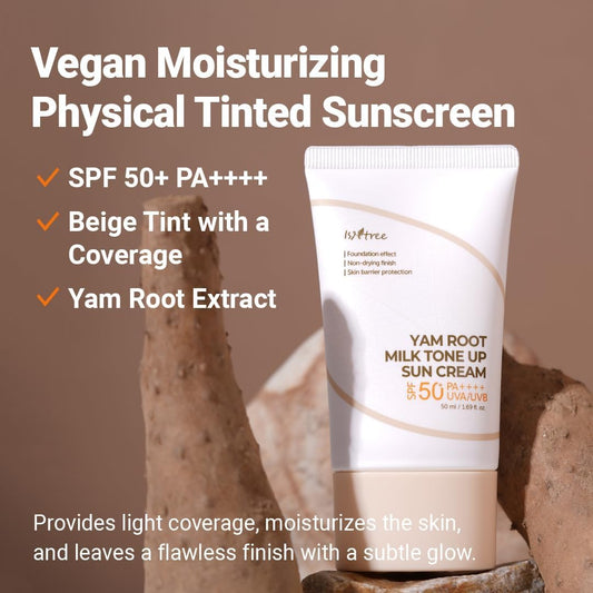 Isntree Yam Root Milk Tone Up Sun Cream 50ml كريم الشمس لتفتيح البشرة بحليب جذور اليام من إيسنتري - Princess Cosmetics Qatar
