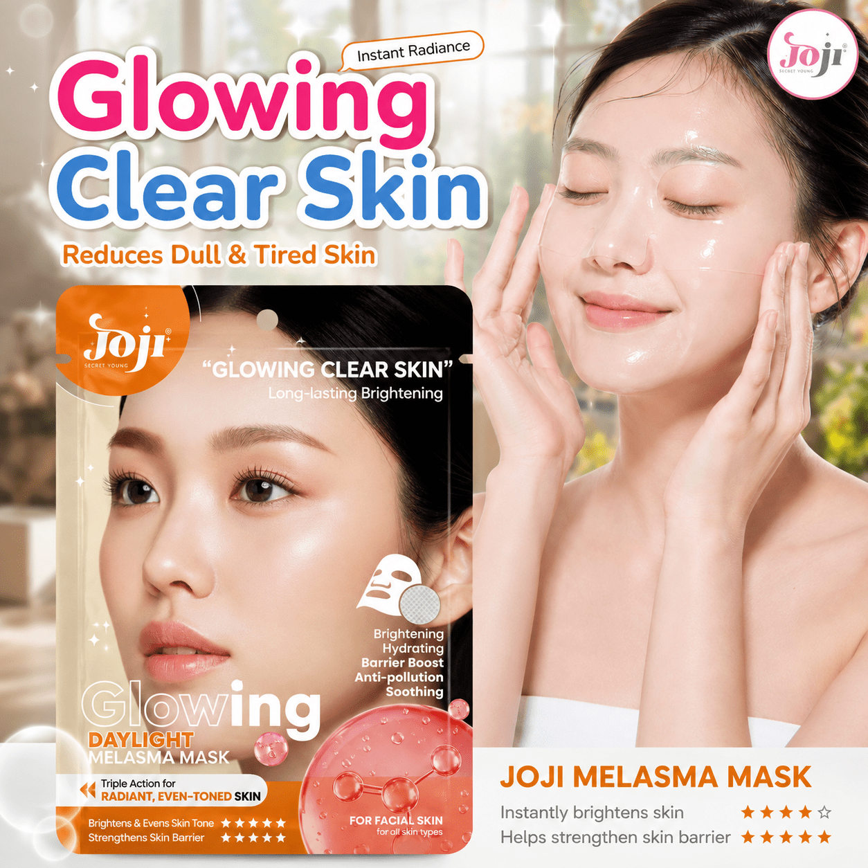 Joji Glowing Daylight Melasma Mask (1 Sheet) قناع جوجي المتوهج لعلاج الكلف في ضوء النهار - Princess Cosmetics Qatar