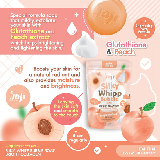 Joji Silky Whipp Bubble Soap Bright Collagen 100g صابون جوجي سيلكي ويب بابل بالكولاجين اللامع - Princess Cosmetics Qatar