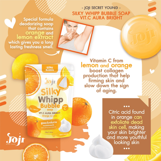 Joji Silky Whipp Bubble Soap Vitamin C Aura Bright 100g صابون جوجي سيلكي ويب بابل بفيتامين سي أورا برايت - Princess Cosmetics Qatar