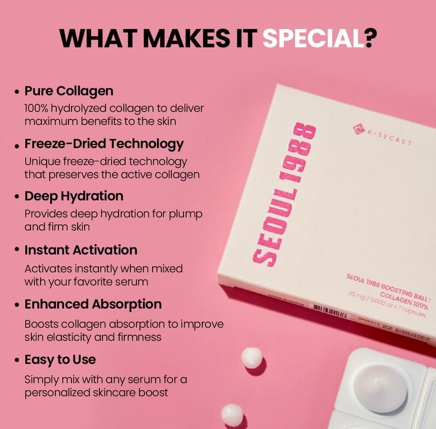 K - Secret SEOUL 1988 Boosting Ball : Collagen 100% (7 capsules) كرة تعزيز كي سيكريت سيول 1988: كولاجين 100% - Princess Cosmetics Qatar