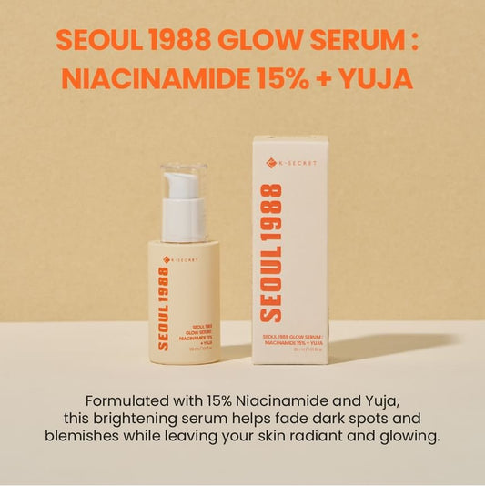 K - Secret SEOUL 1988 Glow Serum : Niacinamide 15% + Yuja 30ml سيروم كي سيكريت سيول 1988 جلو: نياسيناميد 15% + يوجا - Princess Cosmetics Qatar