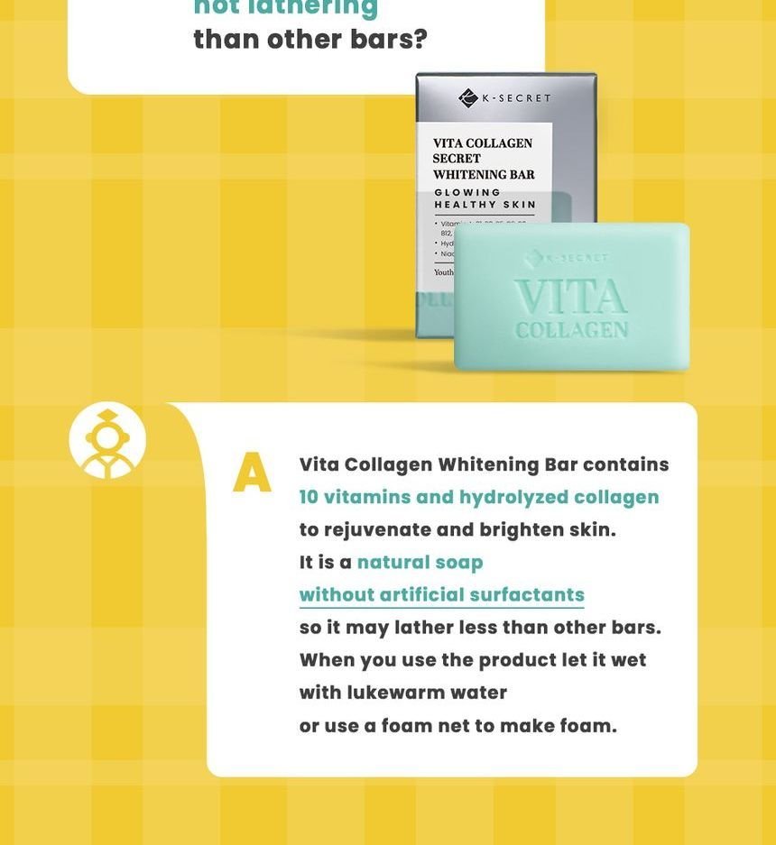 K - Secret Vita Collagen Secret Whitening Bar 110g صابونة التبييض السرية من كيه سيكريت فيتا كولاجين - Princess Cosmetics Qatar