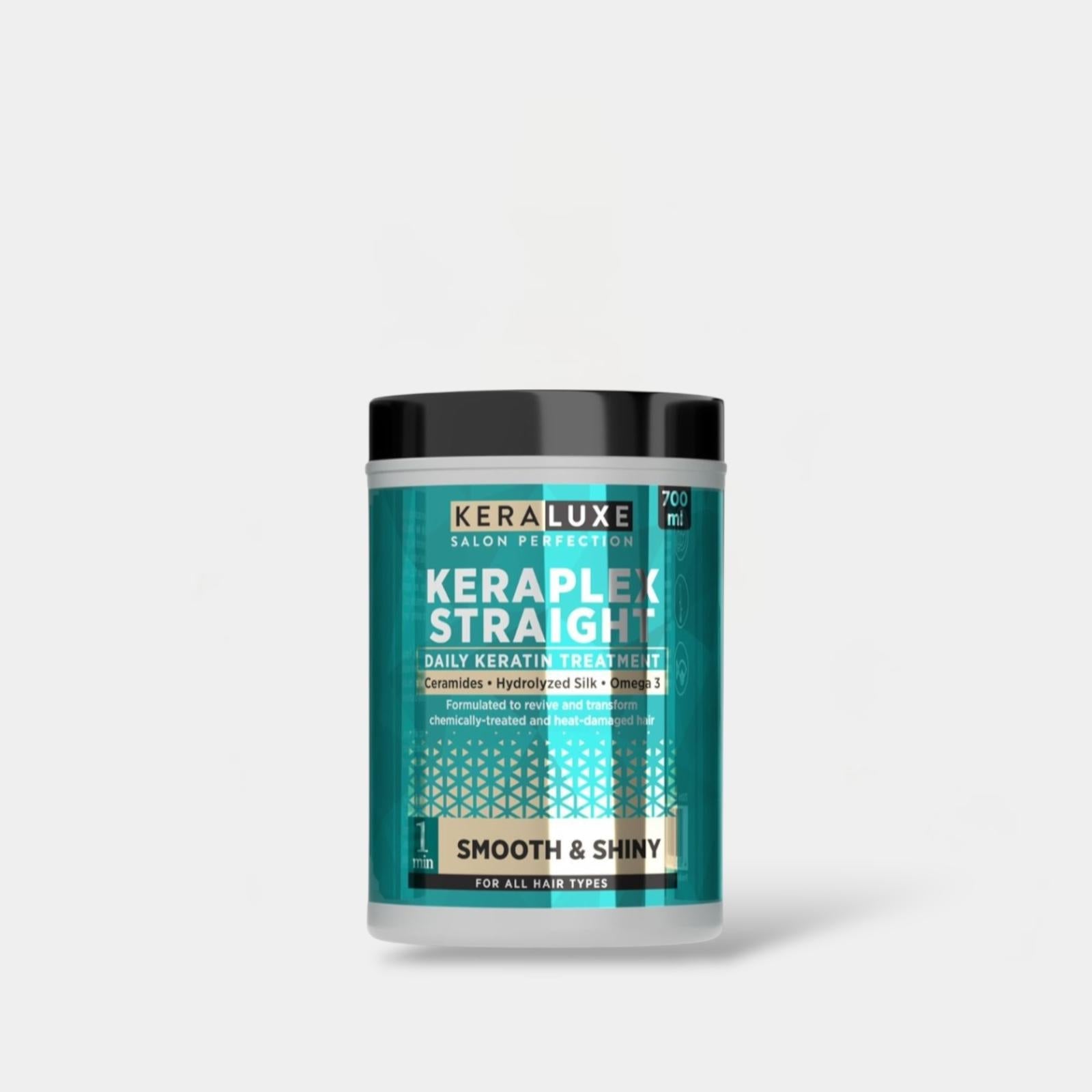 KERA LUXE Salon Perfection Keraplex Straight Daily Keratin Treatment Shiny & Frizz 700ml كيرا لوكس صالون بيرفيكشن كيرا بليكس ستريت علاج يومي بالكيراتين للشعر اللامع والمجعد - Princess Cosmetics Qatar