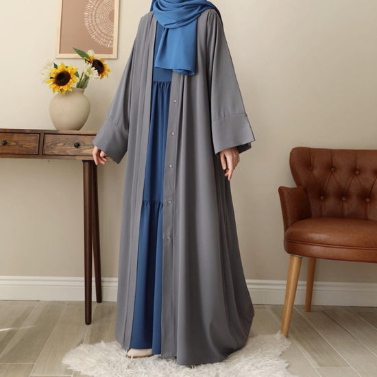 Klasik Abaya - Gray. عباية كلاسيك - رمادي - Princess Cosmetics Qatar