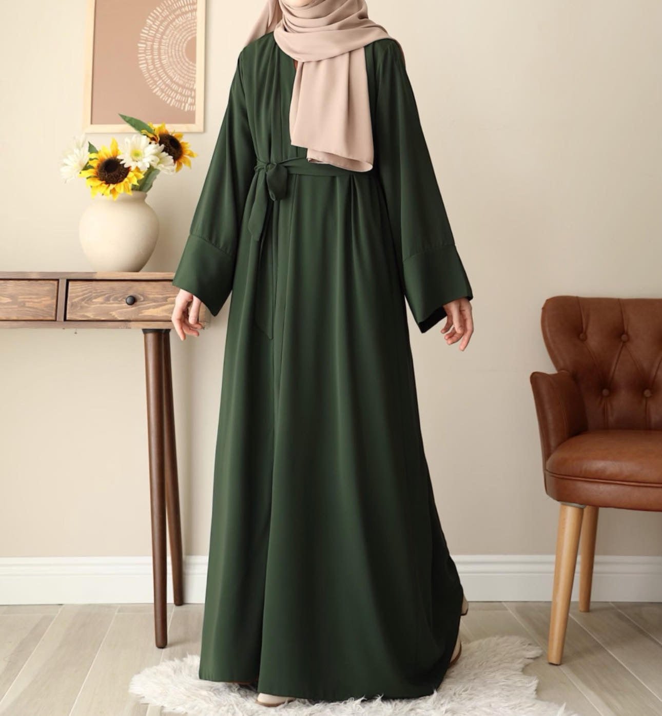 Klasik Abaya - Green. عباية كلاسيك - أخضر - Princess Cosmetics Qatar