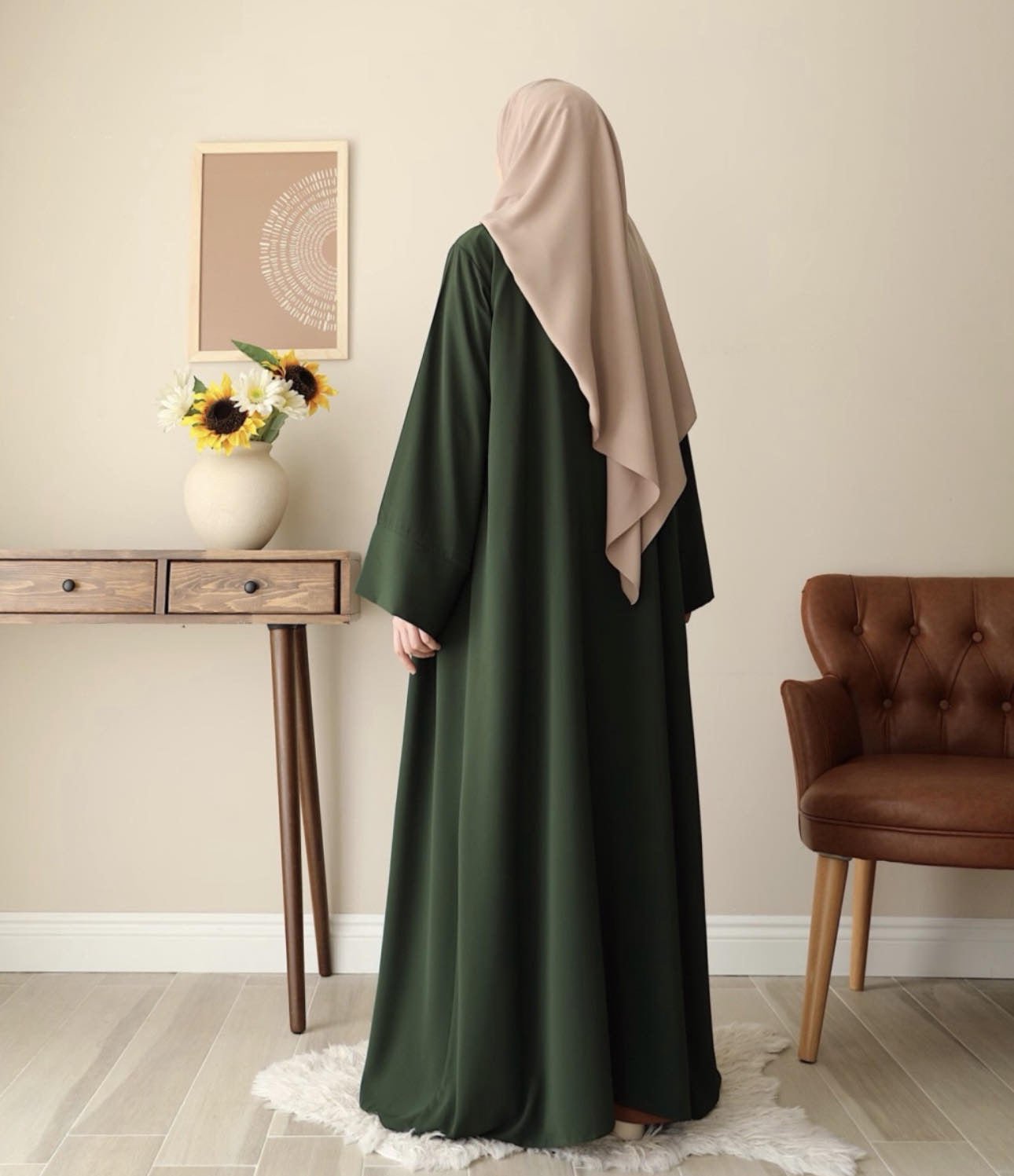 Klasik Abaya - Green. عباية كلاسيك - أخضر - Princess Cosmetics Qatar