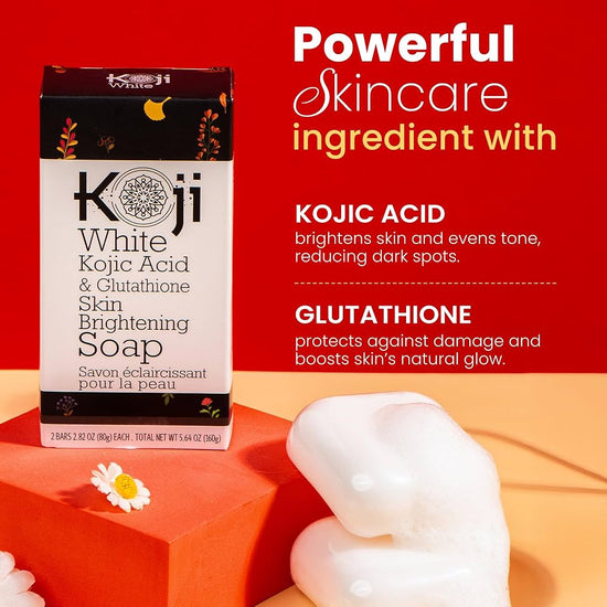 Koji White Kojic Acid & Glutathione Skin Brightening Soap (2 Bars x 80g) صابون كوجي وايت لتفتيح البشرة بحمض الكوجيك والغلوتاثيون - Princess Cosmetics Qatar