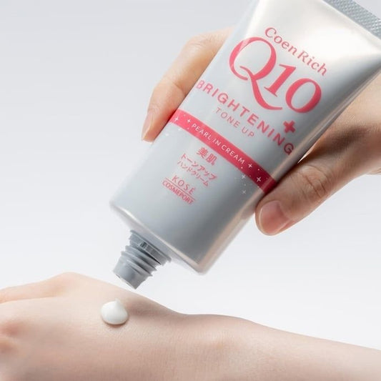 Kose CoenRich Q10 Brightening Tone Up Hand Cream 80g كريم اليدين كوس كوينريتش كيو 10 لتفتيح وتوحيد لون البشرة - Princess Cosmetics Qatar