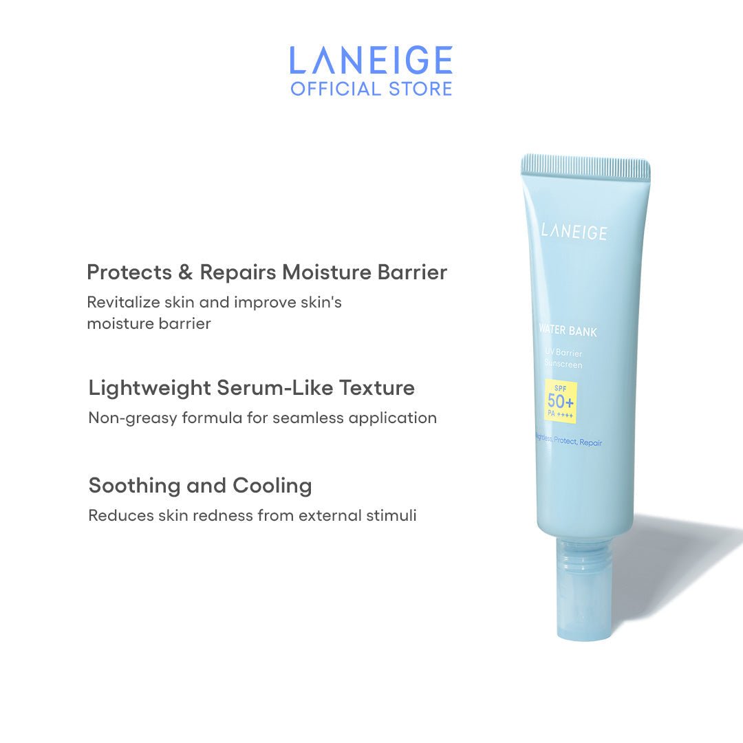Laneige Water Bank UV Barrier Sunscreen 50ml واقي الشمس حاجز الأشعة فوق البنفسجية لبنك المياه في لانيج - Princess Cosmetics Qatar