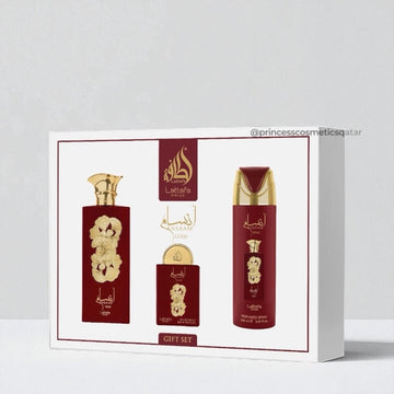 Lattafa Ansaam Gold Gift Set (3pcs) مجموعة هدايا لطافة أنسام الذهبية - Princess Cosmetics Qatar