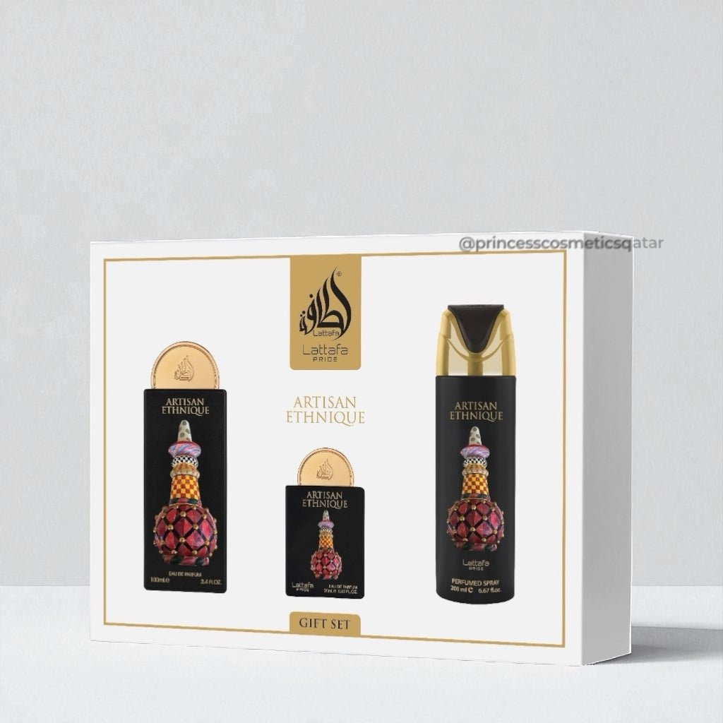 Lattafa Artisan Ethnique Gift Set (3pcs) مجموعة هدايا لطافة الحرفيين العرقية - Princess Cosmetics Qatar