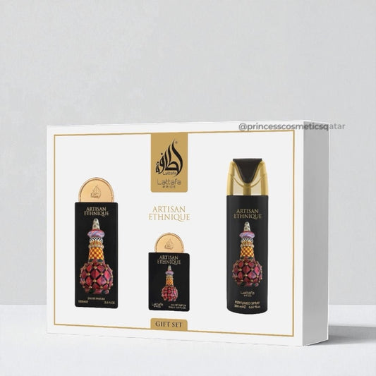 Lattafa Artisan Ethnique Gift Set (3pcs) مجموعة هدايا لطافة الحرفيين العرقية - Princess Cosmetics Qatar