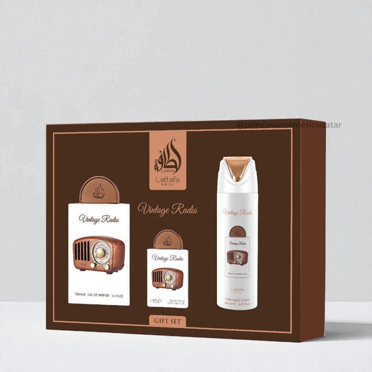 Lattafa Vintage Radio Gift Set (3pcs) مجموعة هدايا راديو لطافة العتيق - Princess Cosmetics Qatar