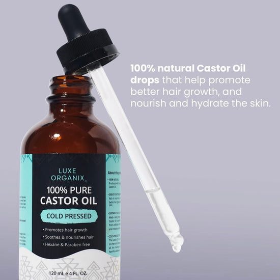 Luxe Organix 100% Pure Castor Oil Drops 120ml قطرات زيت الخروع النقي 100% من لوكس أورجانيكس - Princess Cosmetics Qatar